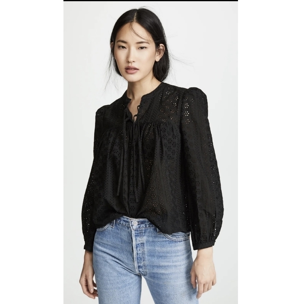 Madewell | Eyelet Double-Tie Peasant Top in Black - Picture 2 of 10